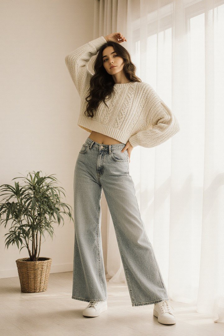 Render with seed 22: the same pose and outfit, a different woman, a different room.