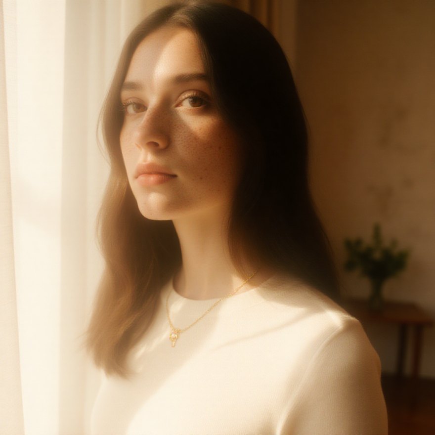 The portrait at 8 steps: the face formed but soft.