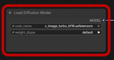 A Load Diffusion Model node outlined in red because the model file it references is missing.
